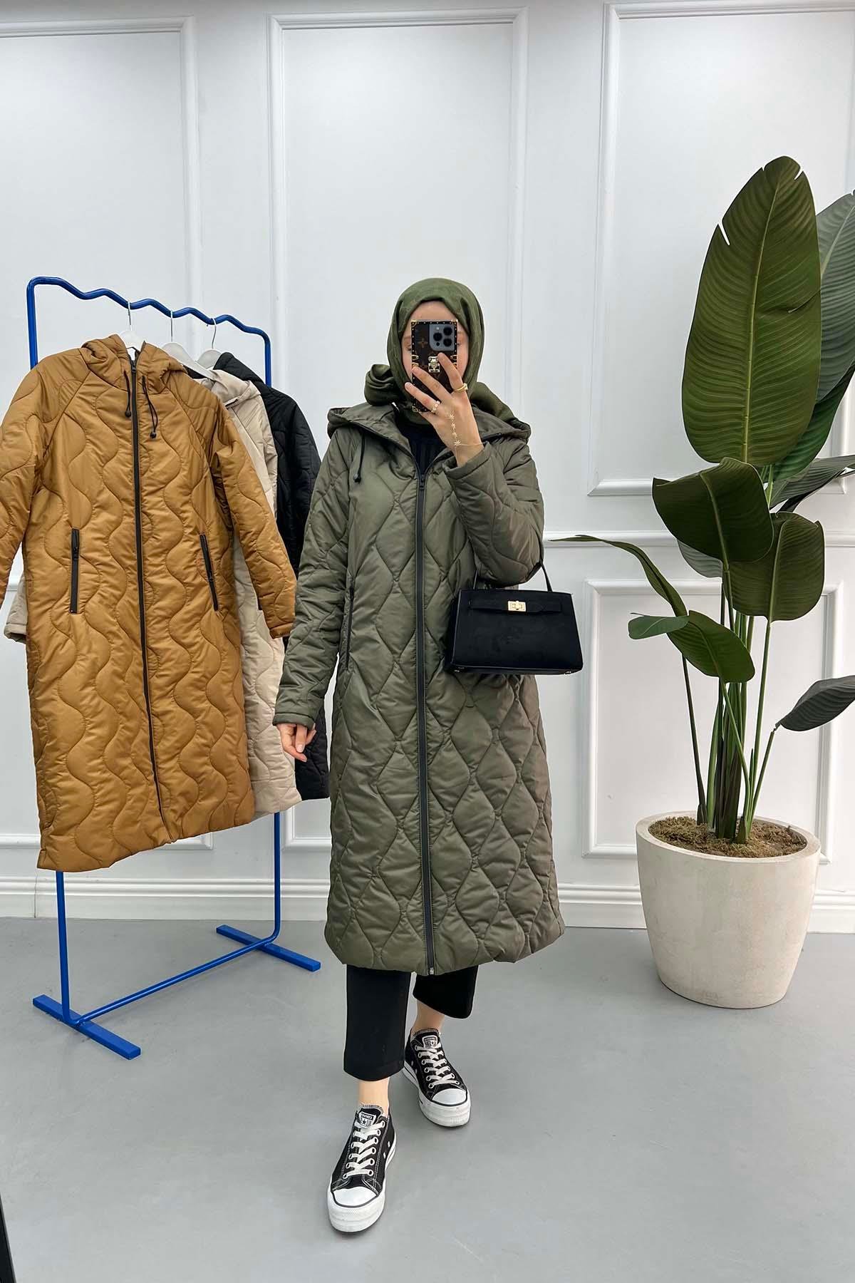 Quilted Long Coat Khaki