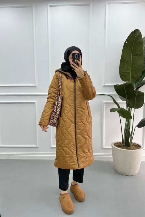 Quilted Long Coat Tan