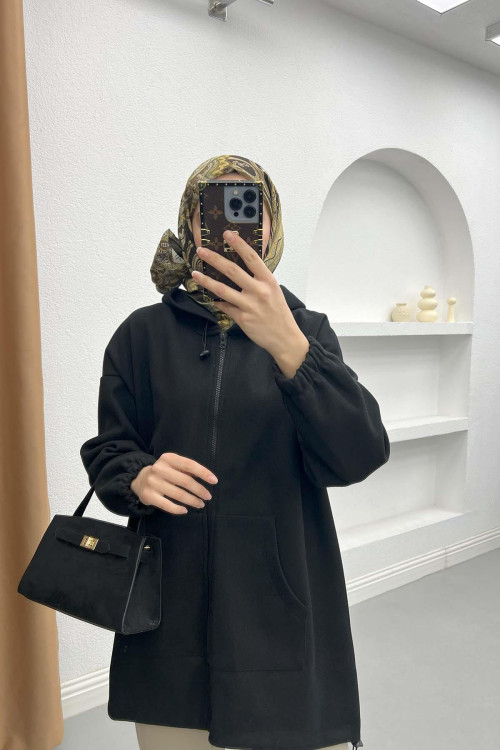 Hooded Zippered Tunic Black