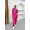 Hooded Leaf Patterned Knitwear Set Fuchsia