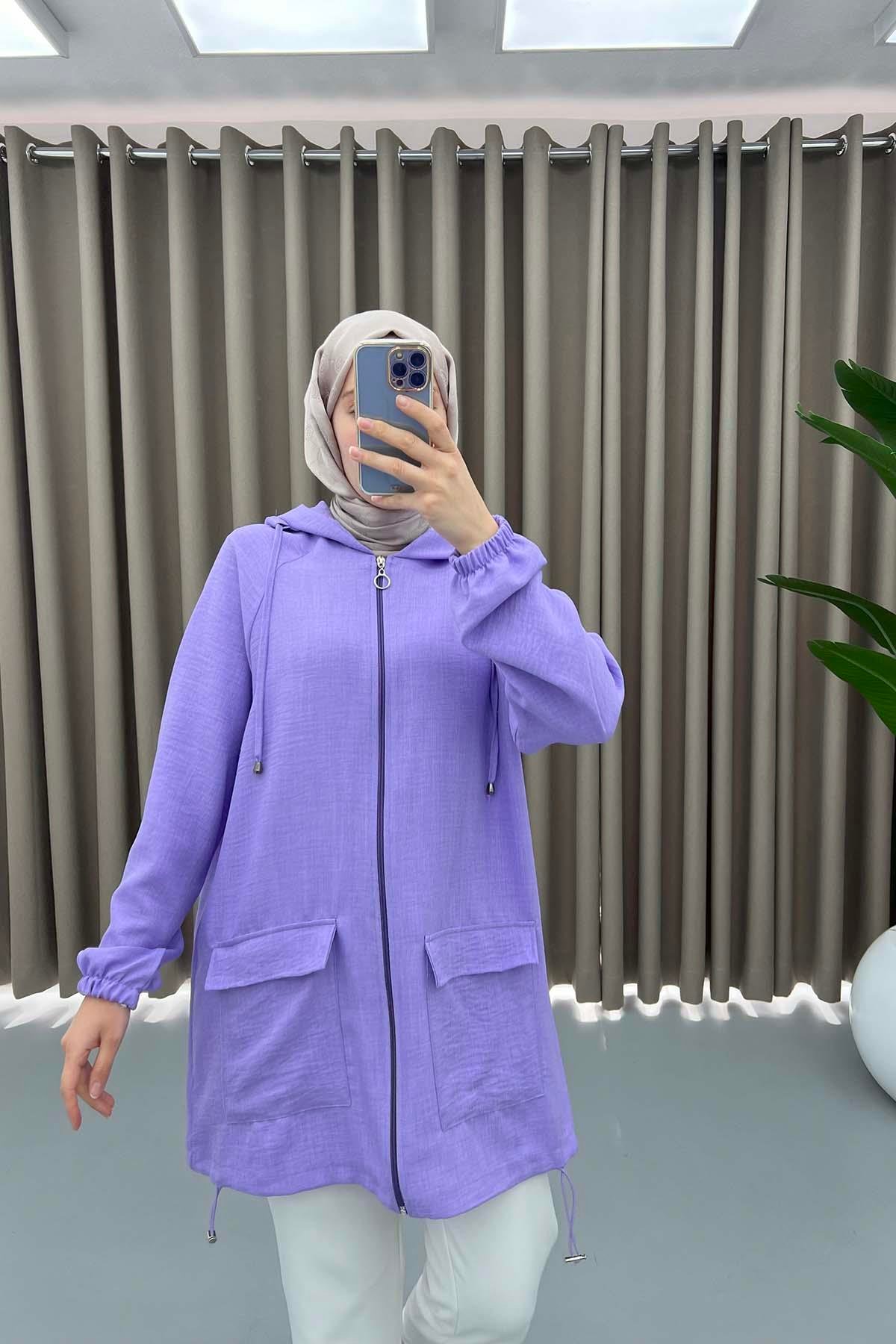 Hooded Drawstring Cape Lilac