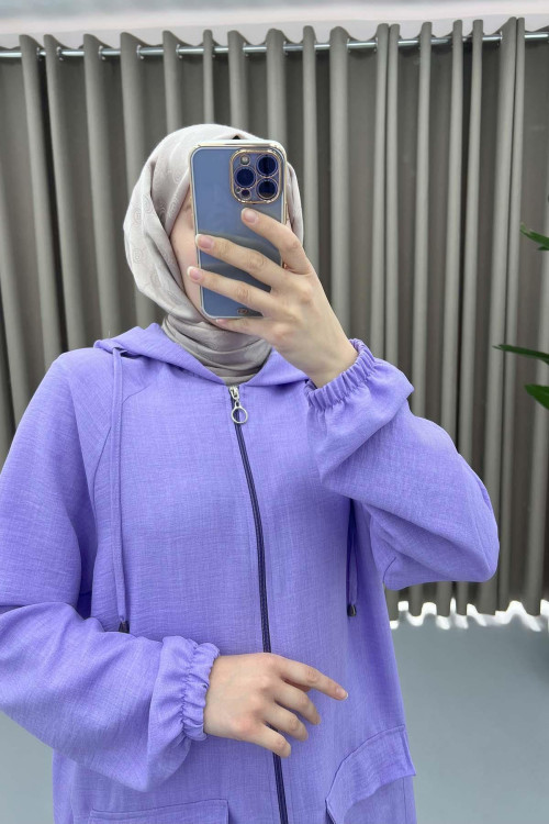 Hooded Drawstring Cape Lilac