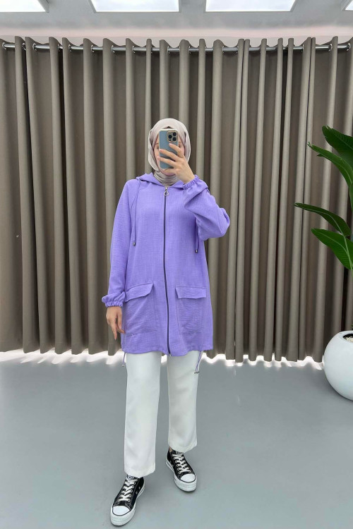 Hooded Drawstring Cape Lilac