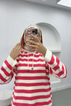 Hooded Striped Sweater Fuchsia