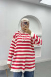 Hooded Striped Sweater Fuchsia