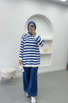 Striped Hooded Sweater Navy Blue