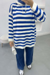 Striped Hooded Sweater Navy Blue