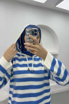 Striped Hooded Sweater Blue