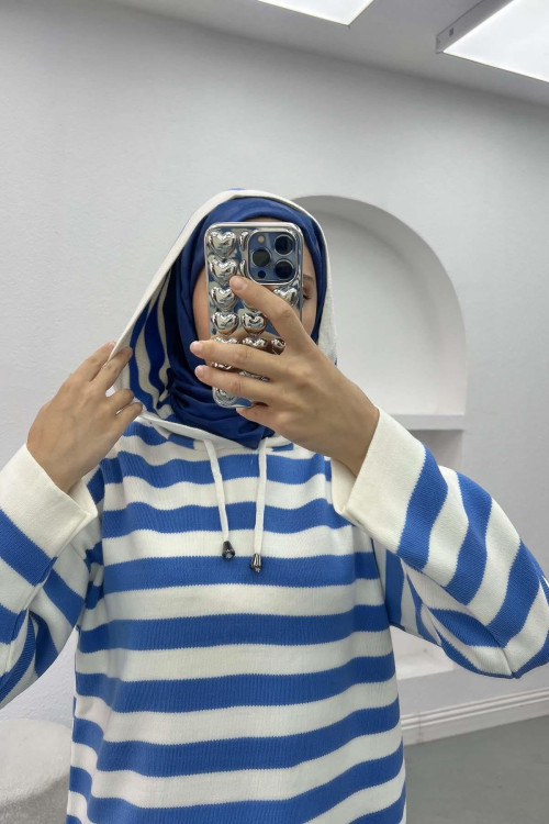 Striped Hooded Sweater Blue