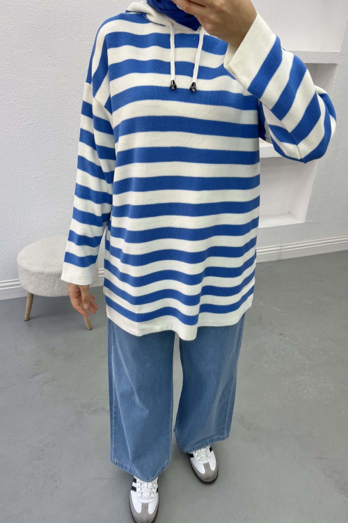 Striped Hooded Sweater Blue