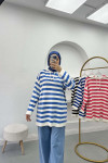 Striped Hooded Sweater Blue