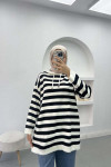 Striped Hooded Sweater Black