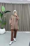 Hooded Striped Suit Brown