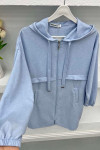 Hooded Zippered Coat Blue