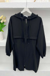 Hooded Zippered Coat Black