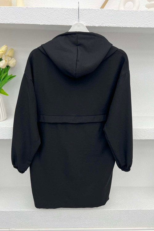 Hooded Zippered Coat Black