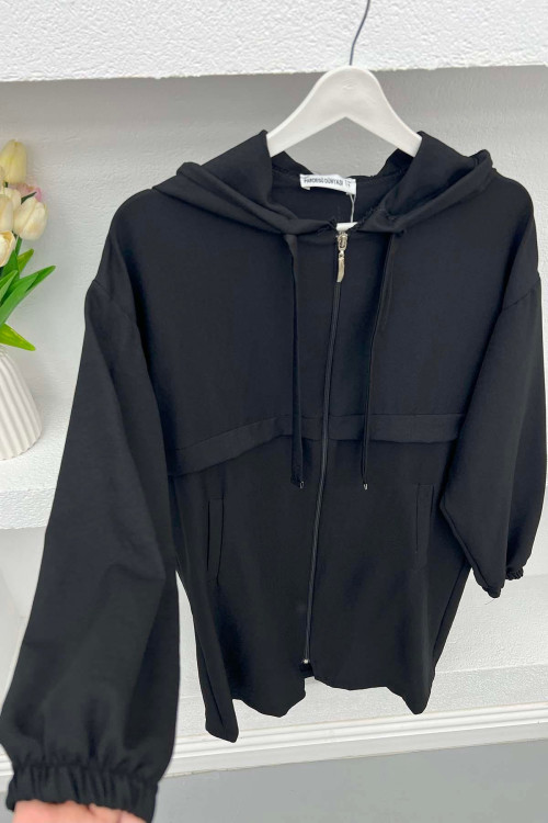 Hooded Zippered Coat Black