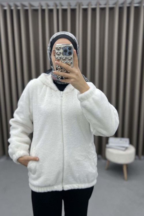 Hooded Fur Coat White