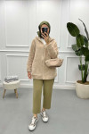 Hooded Plush Cardigan Beige