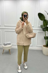 Hooded Plush Cardigan Beige