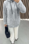 Hooded Plush Cardigan Gray