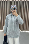 Hooded Plush Cardigan Gray