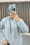 Hooded Plush Cardigan Gray