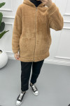 Hooded Plush Cardigan Brown