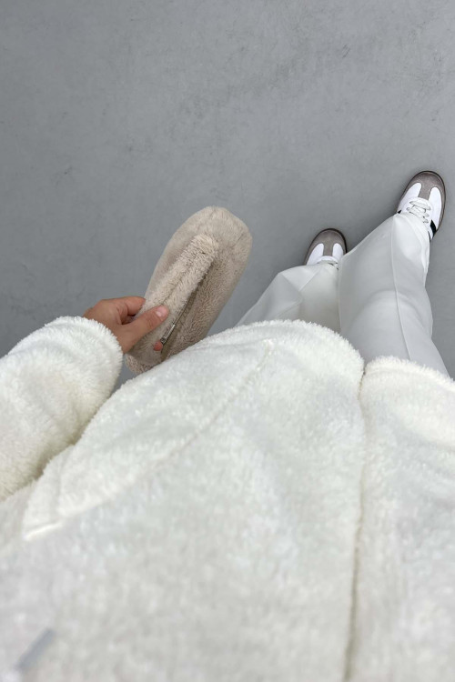 Hooded Plush Cardigan Cream