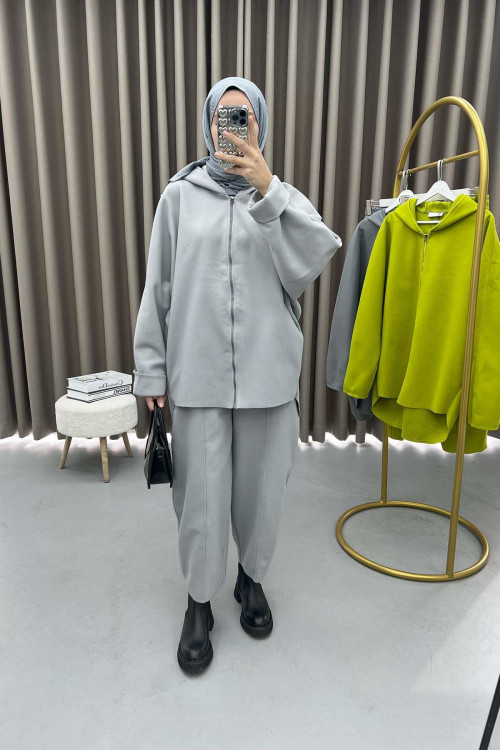 Hooded Polar Fleece Suit Light Grey