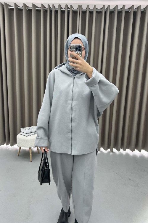 Hooded Polar Fleece Suit Light Grey