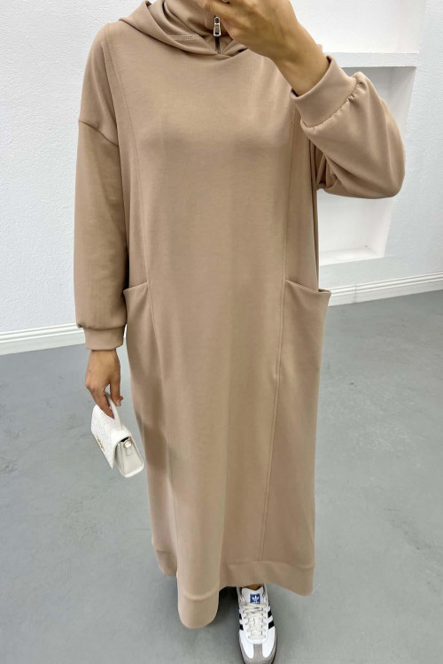 Hooded Sweat Dress Beige