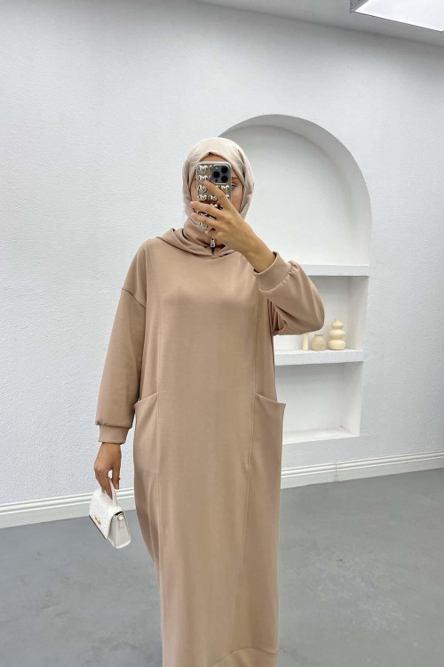 Hooded Sweat Dress Beige