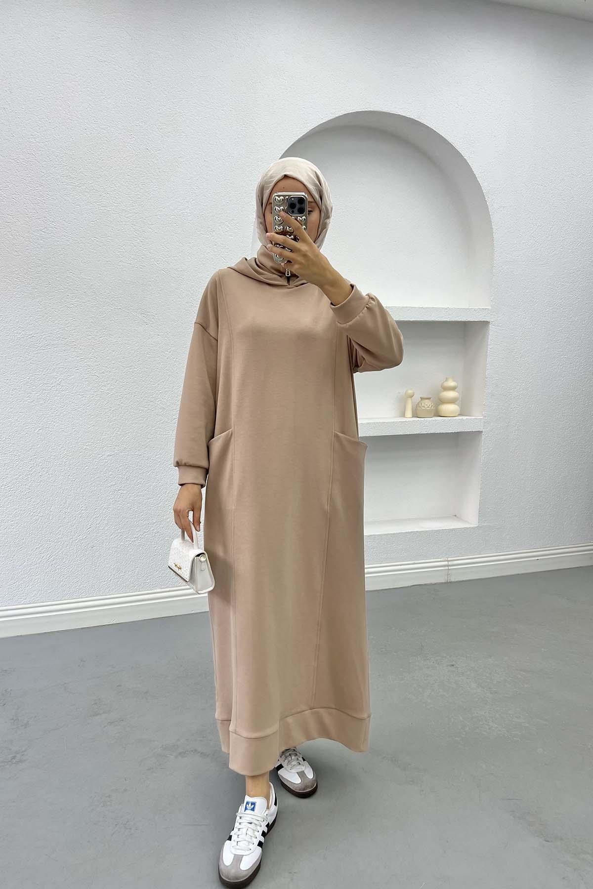 Hooded Sweat Dress Beige