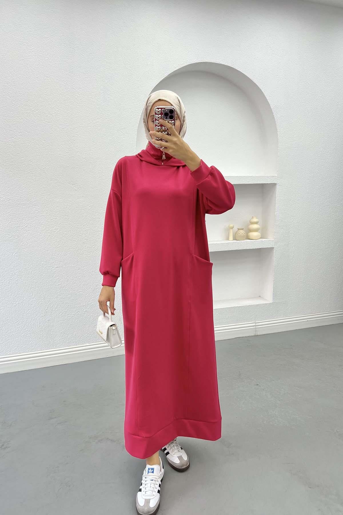 Hooded Sweat Dress Fuchsia