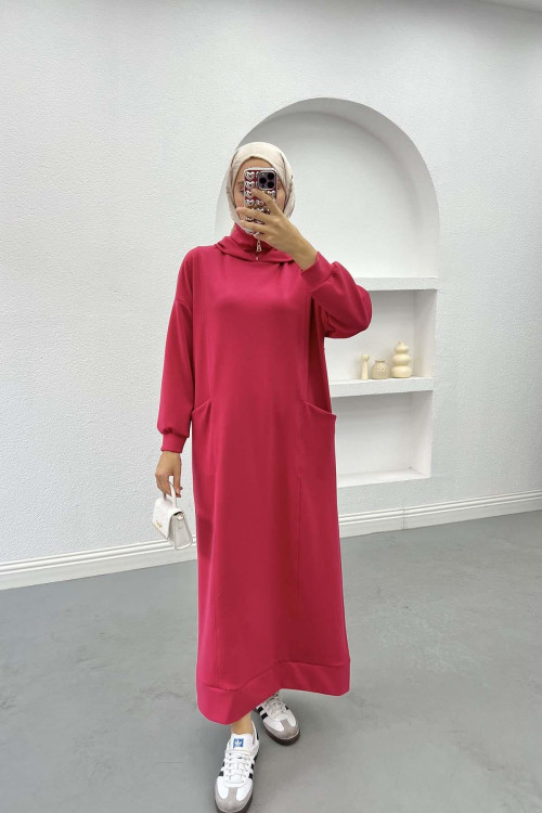 Hooded Sweat Dress Fuchsia