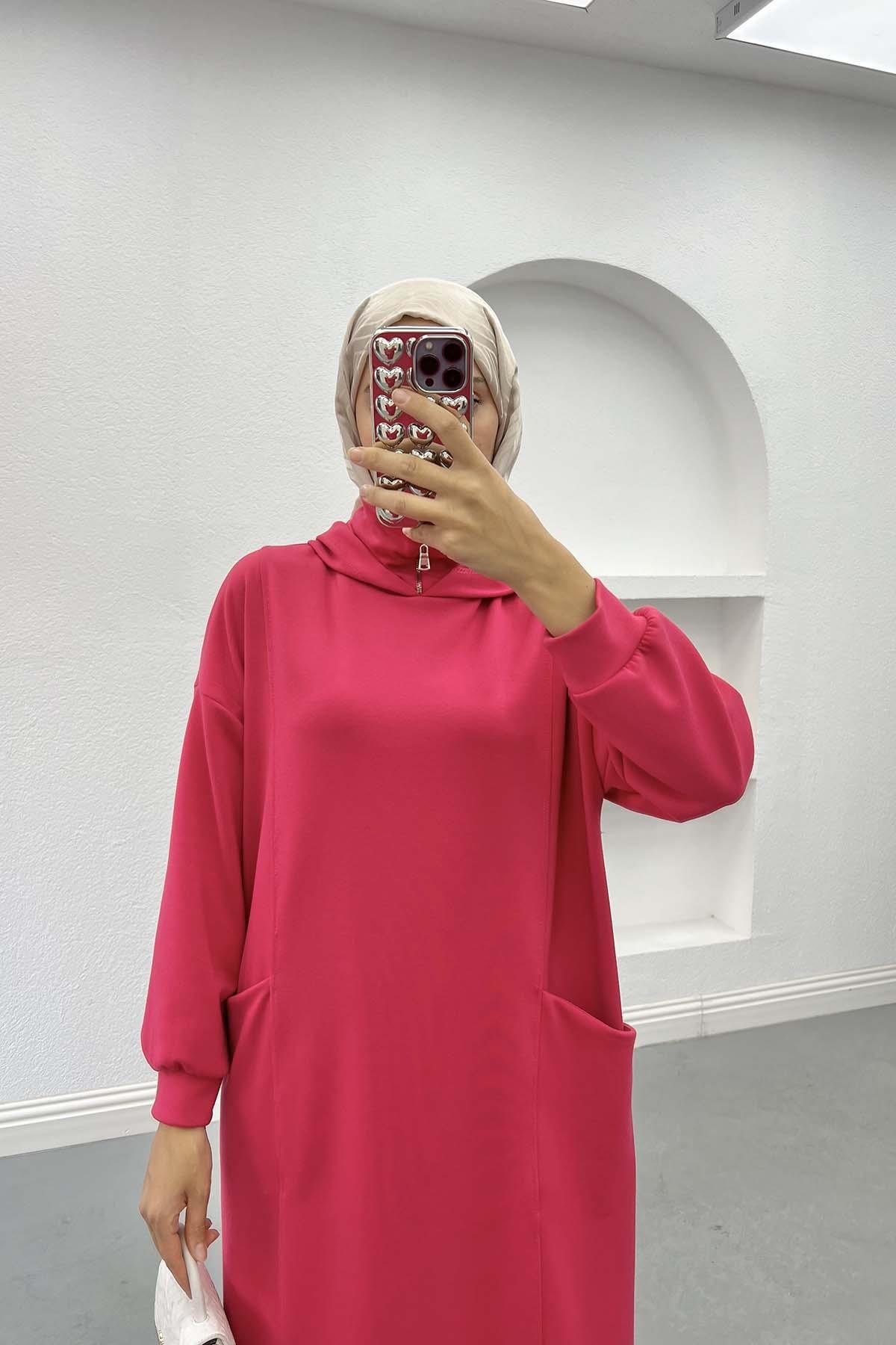 Hooded Sweat Dress Fuchsia