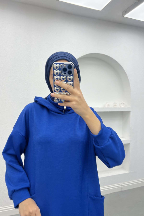 Hooded Sweat Dress Saxe Blue