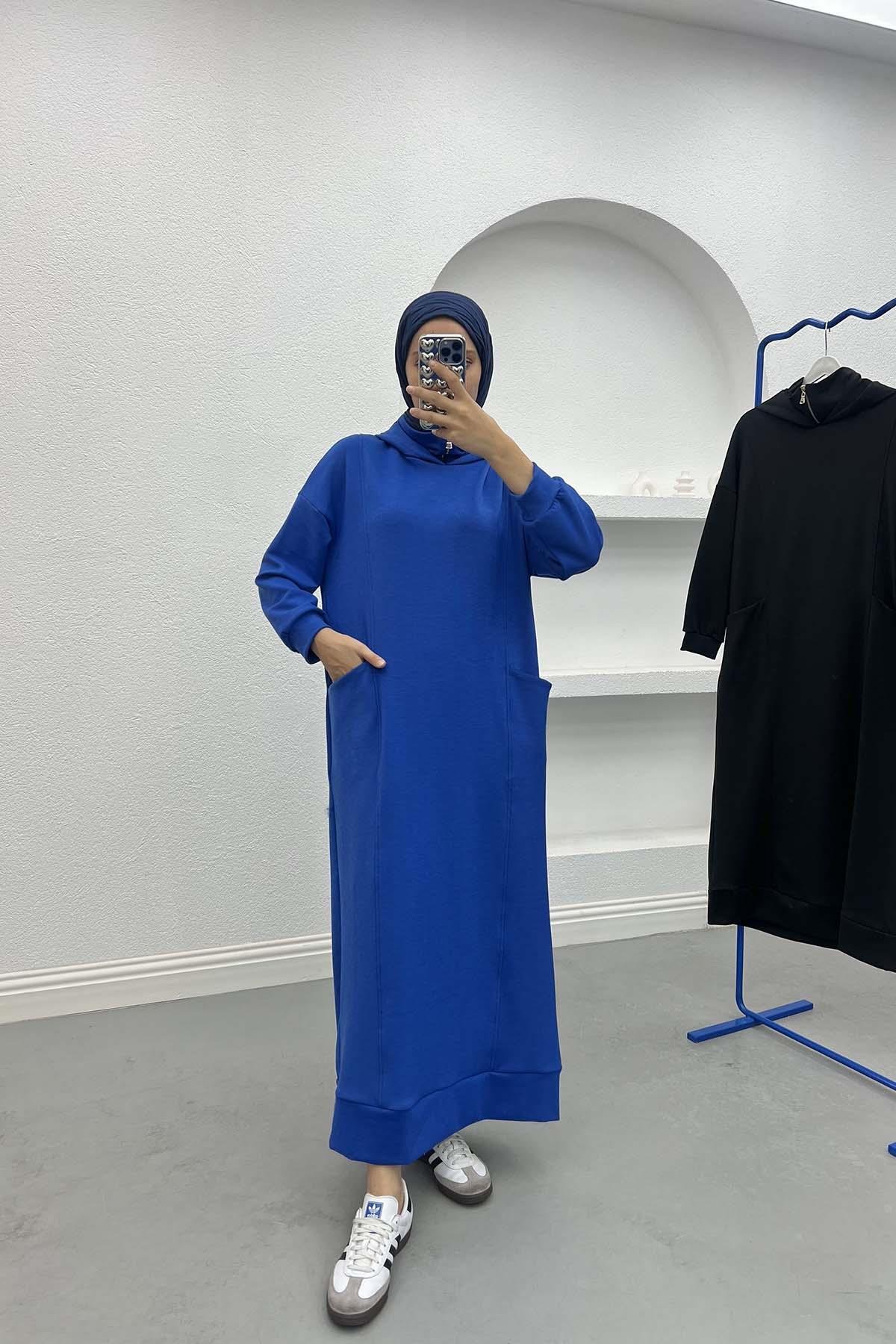 Hooded Sweat Dress Saxe Blue