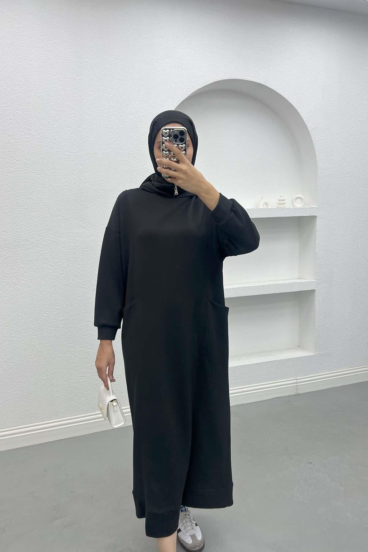 Hooded Sweat Dress Black