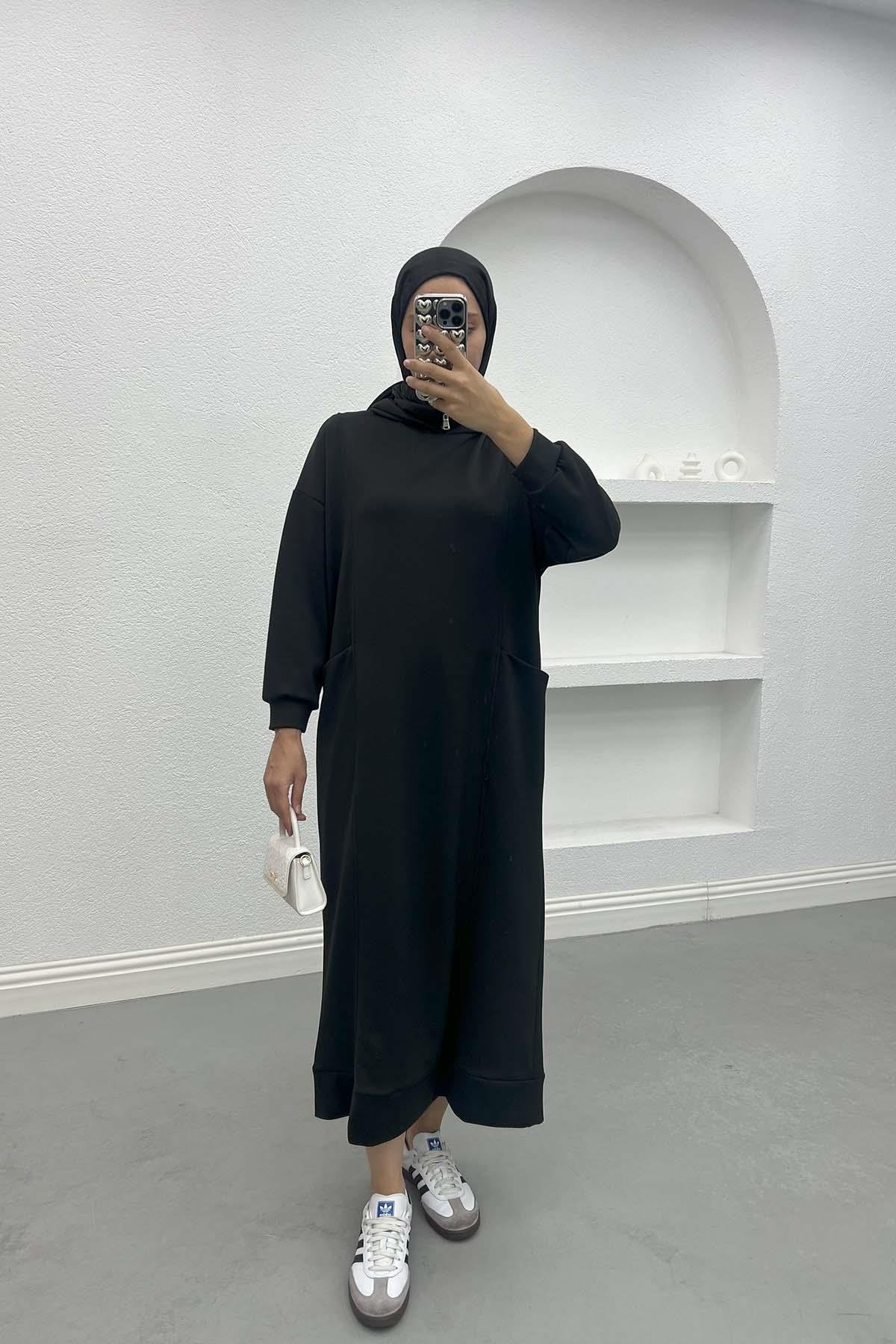 Hooded Sweat Dress Black