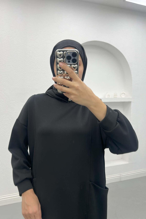 Hooded Sweat Dress Black