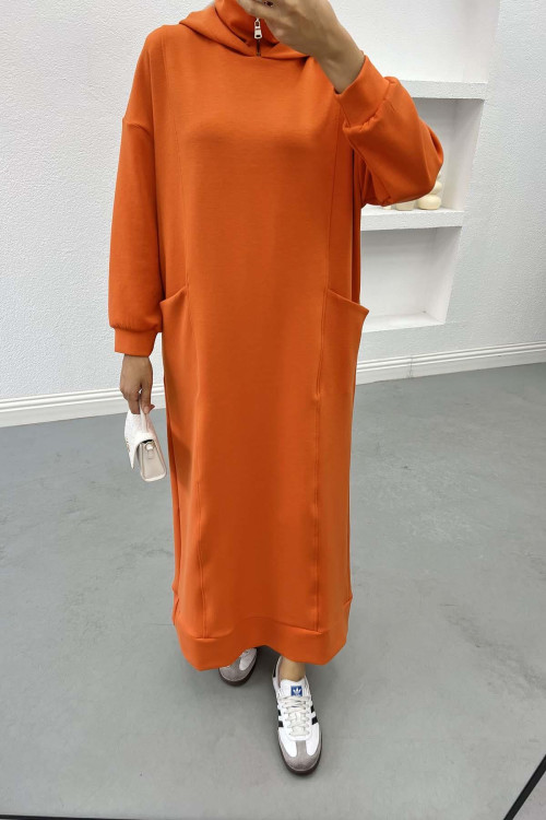 Hooded Sweat Dress Orange