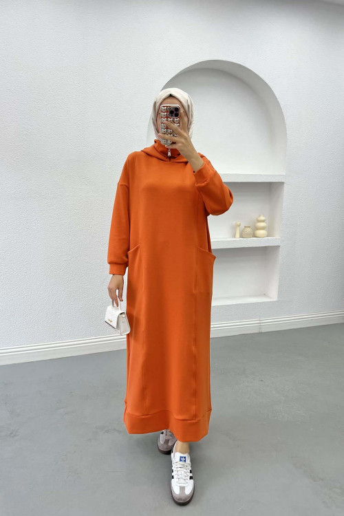 Hooded Sweat Dress Orange