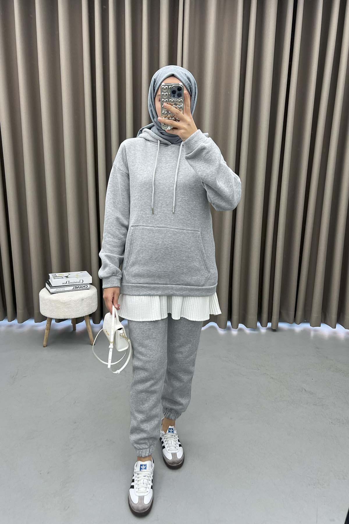 Hooded Sweatshirt Set Gray