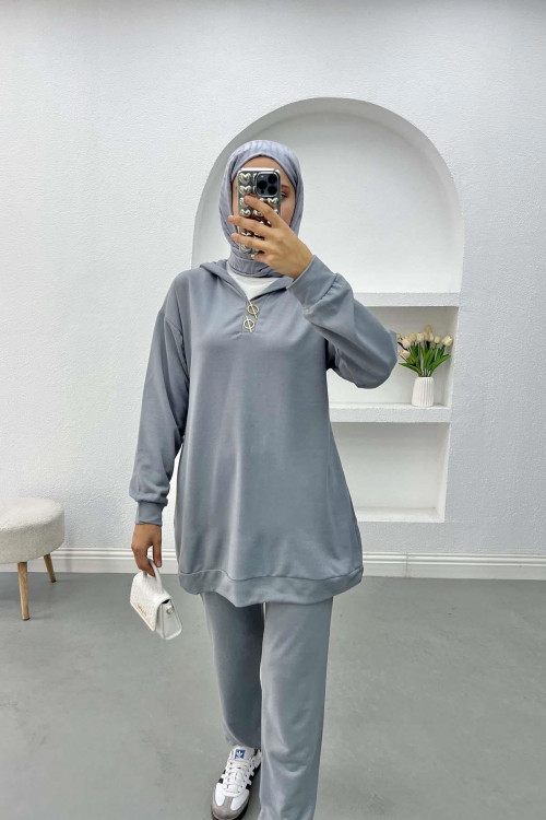 Hooded Suit Light Grey