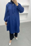 Hooded Trench Coat Navy Blue