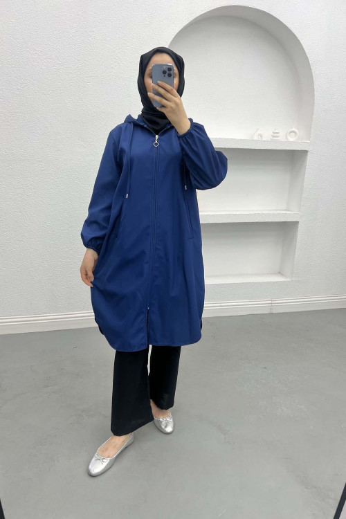 Hooded Trench Coat Navy Blue