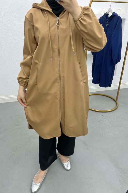 Hooded Trench Coat Milk Coffee