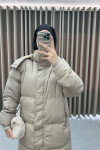 Hooded Long Puffer Jacket Beige